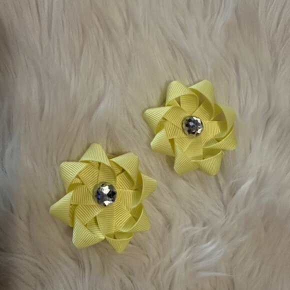 SET of 3" Pale Yellow Ribbon Flower Bows - Picture 1 of 2